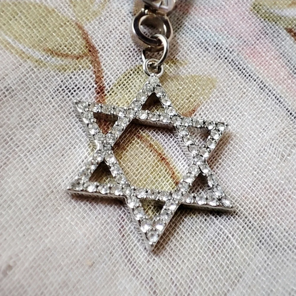 Star of David Jewish Rhinestone Silver Tone Purse Zipper Pet Charm Keychain NEW